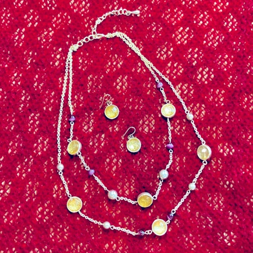 Tiered beaded necklace with matching earrings